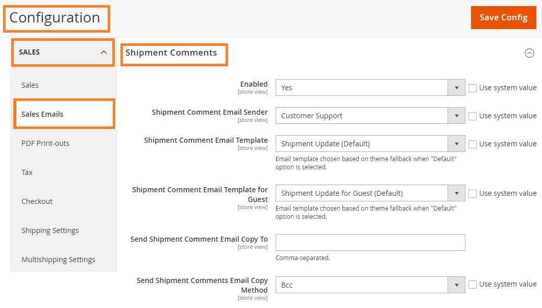configure shipment comments in magento 2