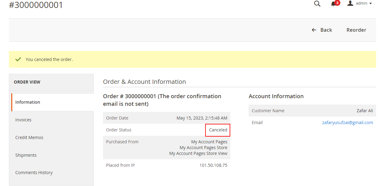 Order Canceled in Magento 2