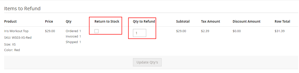 Refund Items and Quantity in Magento 2